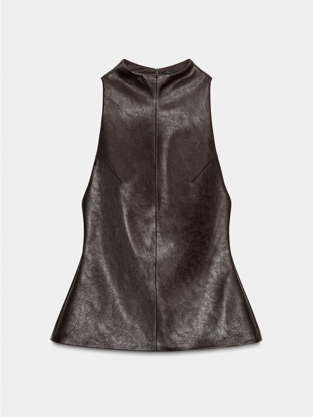 Zara Sleeveless Faux Leather Top - Dark Brown